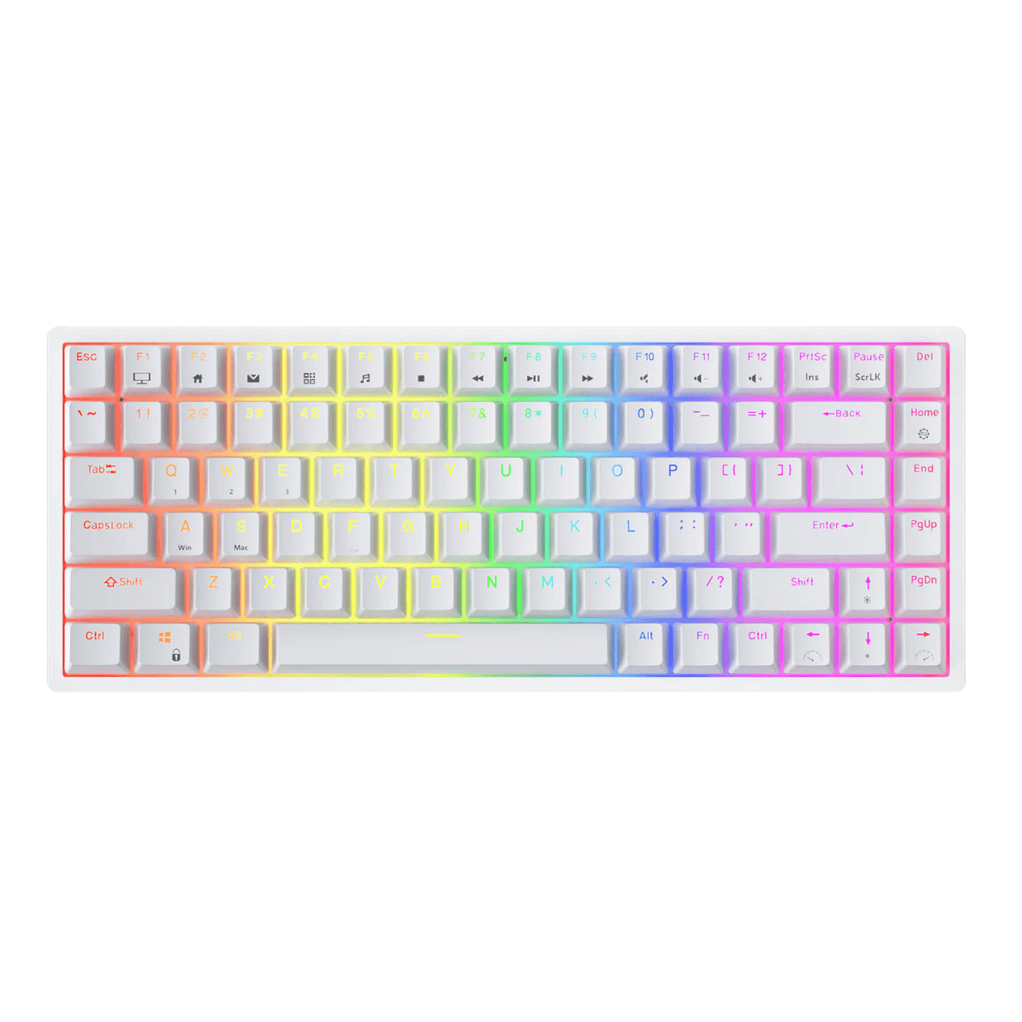 RK Royal Kludge RK84 wireless keyboard highlighting its 3750 mAh battery with features for fast charging (6-7 hours) and long-lasting use (up to 200 hours), displayed with RGB light