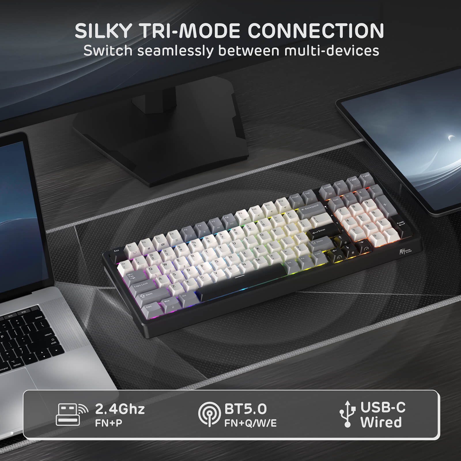 RK ROYAL KLUDGE F99 Wireless Mechanical Keyboard with Number Pad, Tri-Mode Hot Swappable 95%100 Keys Gaming Keyboard BT/2.4G/USB-C, Pro Software, 5000mAh Battery, Customed Switches