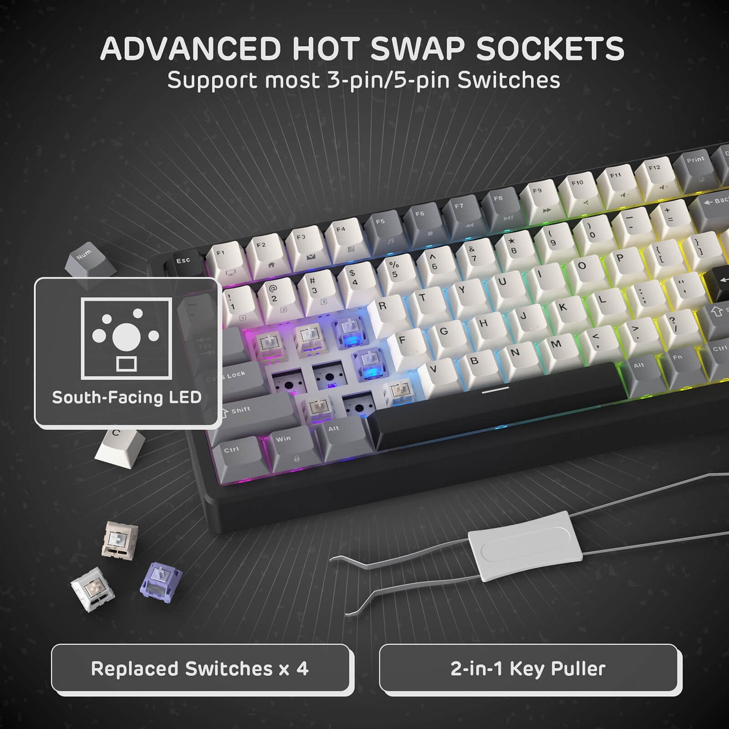 RK ROYAL KLUDGE F99 Wireless Mechanical Keyboard with Number Pad, Tri-Mode Hot Swappable 95%100 Keys Gaming Keyboard BT/2.4G/USB-C, Pro Software, 5000mAh Battery, Customed Switches