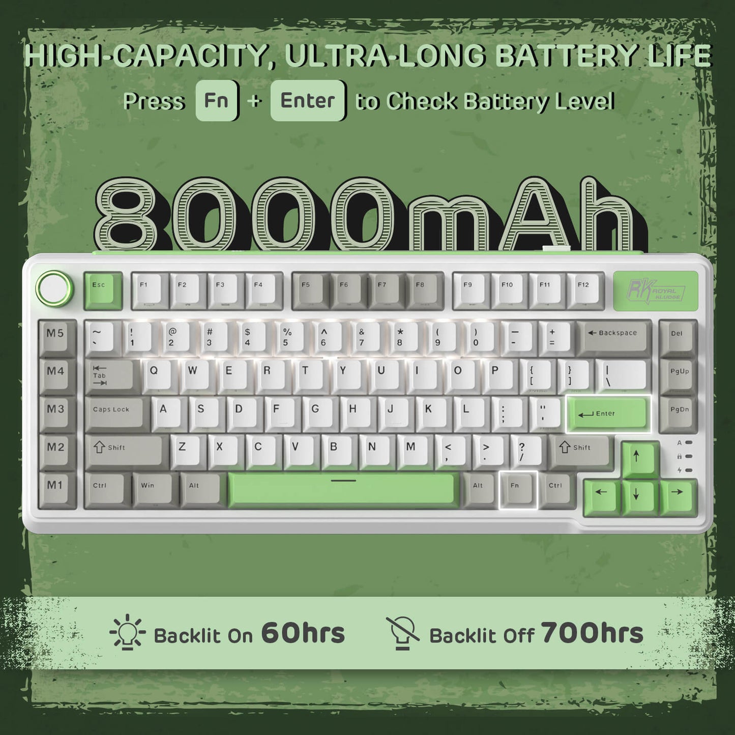 RK ROYAL KLUDGE L75 Gasket Mount Mechanical Keyboard w/Knob /Macro Keys & Touchable Nameplate, Tri-Mode 75% TKL Wireless Keyboard BT/2.4G/USB-C, Hot Swappable, Pro Software, Massive 8000mAh Battery