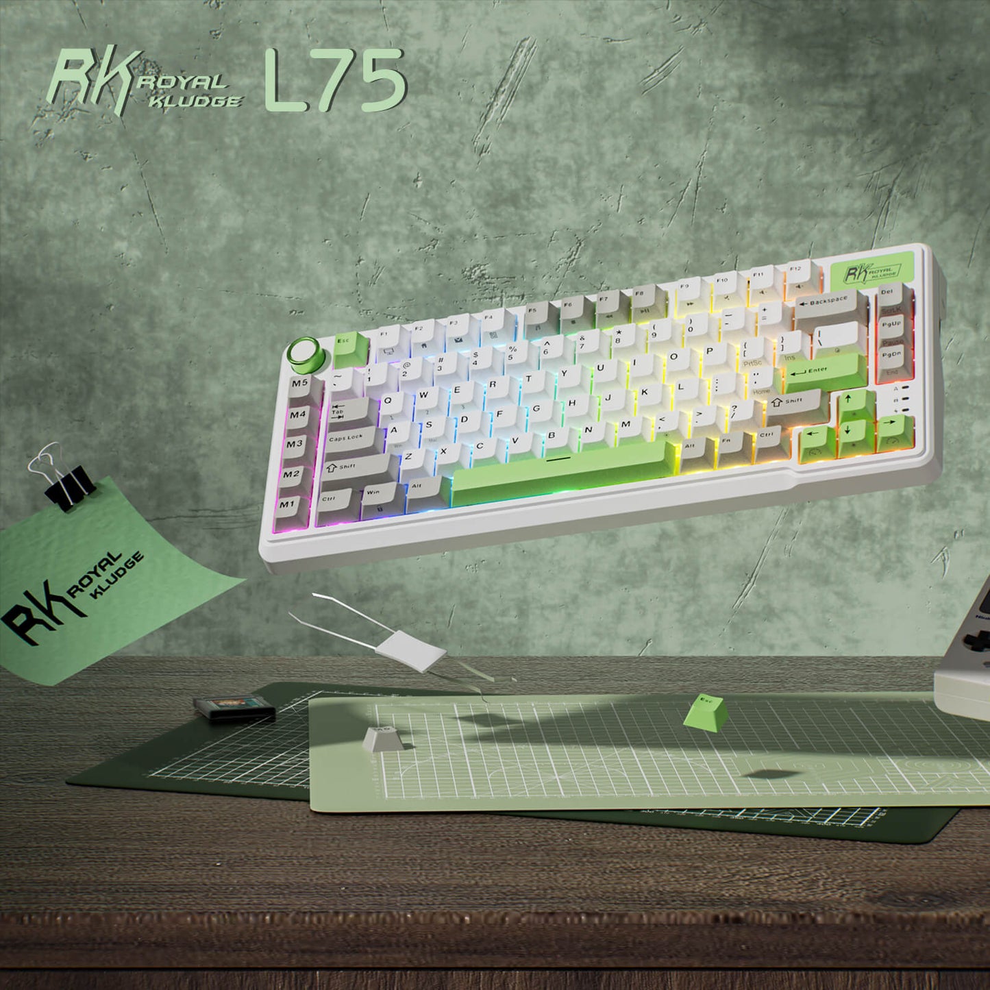 RK ROYAL KLUDGE L75 Gasket Mount Mechanical Keyboard w/Knob /Macro Keys & Touchable Nameplate, Tri-Mode 75% TKL Wireless Keyboard BT/2.4G/USB-C, Hot Swappable, Pro Software, Massive 8000mAh Battery