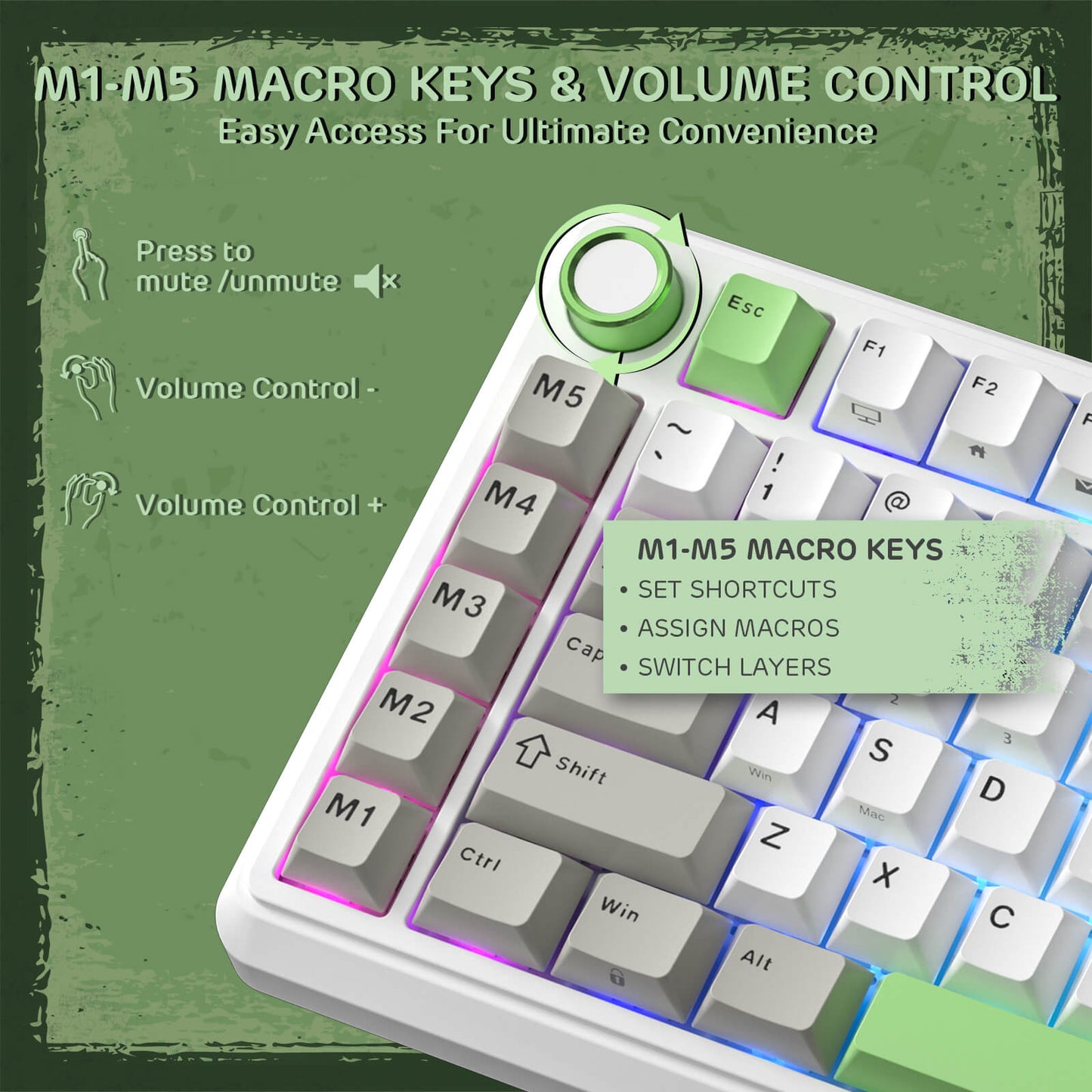 RK ROYAL KLUDGE L75 Gasket Mount Mechanical Keyboard w/Knob /Macro Keys & Touchable Nameplate, Tri-Mode 75% TKL Wireless Keyboard BT/2.4G/USB-C, Hot Swappable, Pro Software, Massive 8000mAh Battery