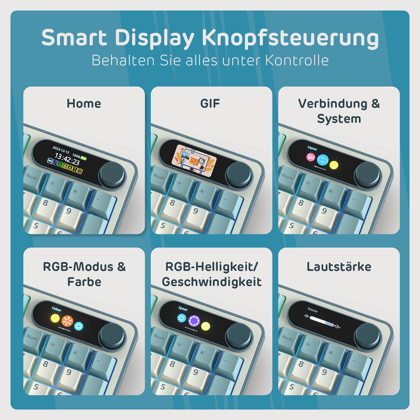 RK ROYAL KLUDGE S98 Mechanische Tastatur mit Smart Display & Knopf, Top Mount 96% Kabellose Mechanische Tastatur BT/2.4G/USB-C, Hot-Swap-fähige, Software-Unterstützung, Massiver Akku, 98 Tasten