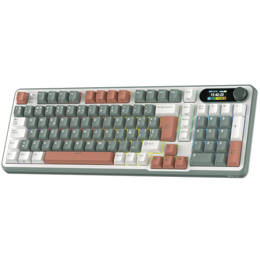 RK ROYAL KLUDGE S98 ES Teclado Mecánico con Smart Display y Botón, Montaje Superior 96% Teclado Mecánico Inalámbrico BT/2.4G/USB-C, Hot-Swappable, Soporte de Software, 98 Teclas, QWERTY