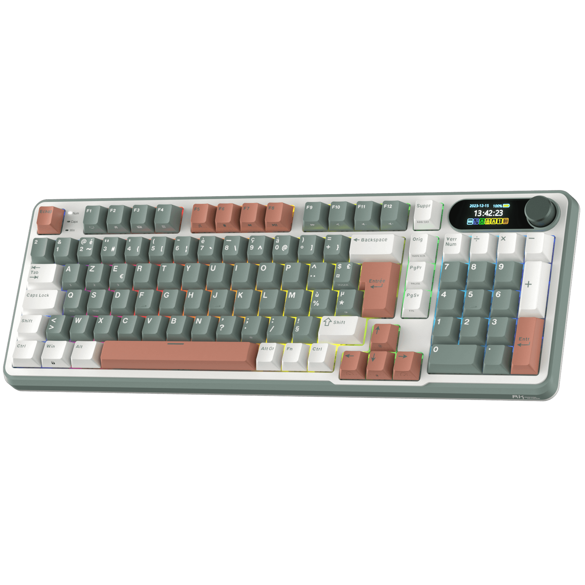 RK ROYAL KLUDGE S98 FR Clavier mécanique avec Smart Display & Bouton, Top Mount 96% Wireless Mechanical Keyboard BT/2.4G/USB-C, Hot-Swapable, Software Support, 98 Touches, AZERTY