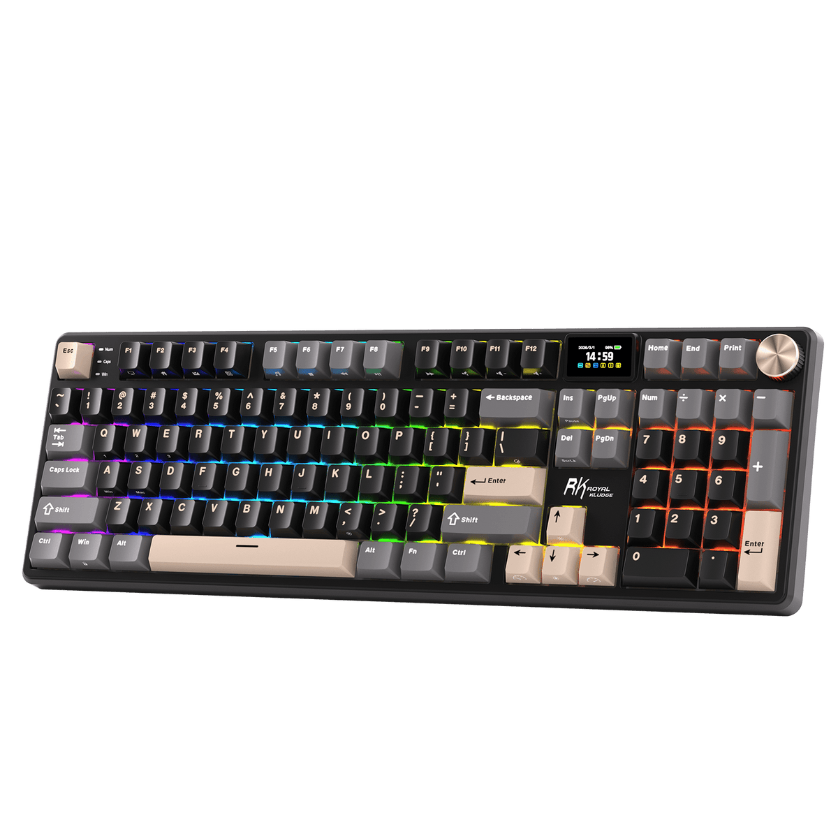 RK ROYAL KLUDGE S104 Wireless Mechanical Keyboard w/ Screen & Knob, Tri-Mode 101Keys Full Size Top Mount RGB Gaming Keyboard BT/2.4G/USB-C, 8000mAh Battery, Web Driver, Hot Swap Custom Linear Switch
