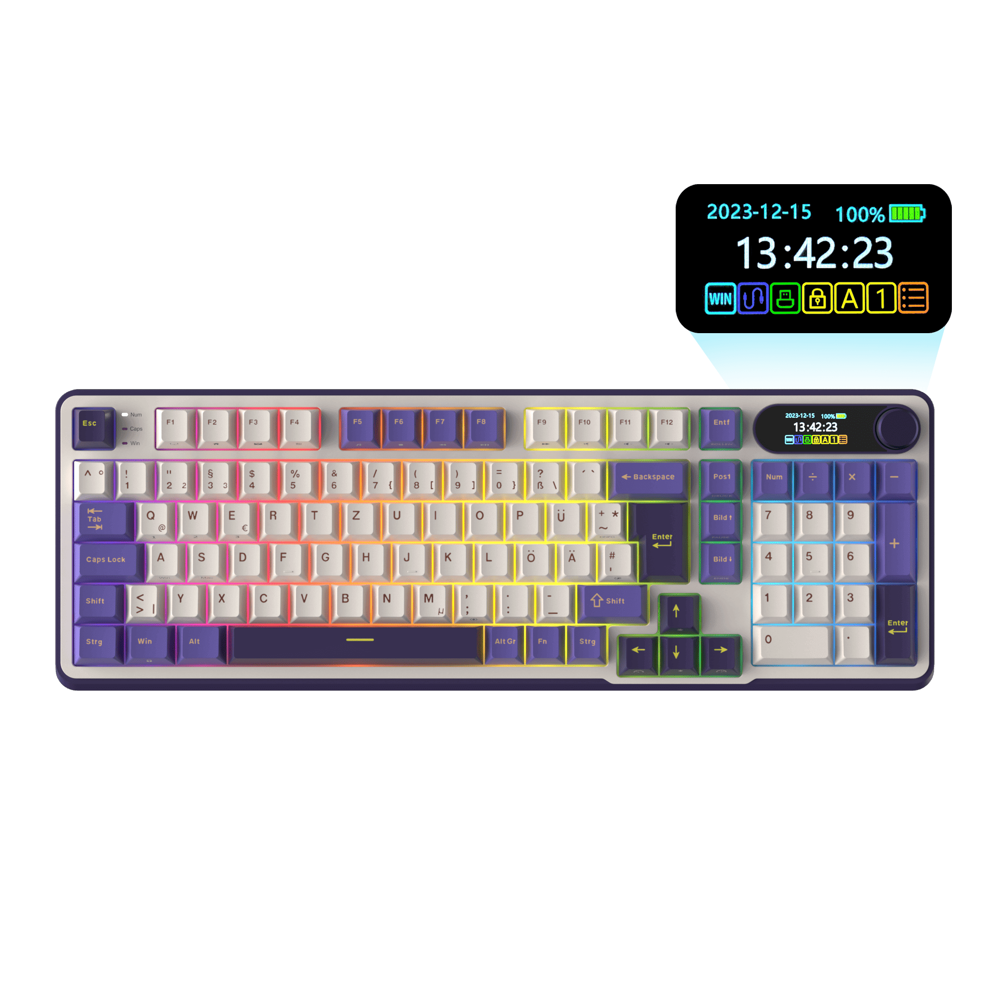 RK ROYAL KLUDGE S98 Mechanische Tastatur mit Smart Display & Knopf, Top Mount 96% Kabellose Mechanische Tastatur BT/2.4G/USB-C, Hot-Swap-fähige, Software-Unterstützung, Massiver Akku, 98 Tasten