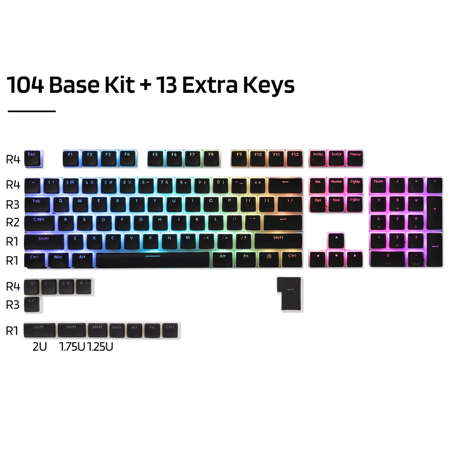 Translucent XDA Profile for ISO & ANSI Layout 61/68/84/87/98/104 Keys Mechanical Keyboard