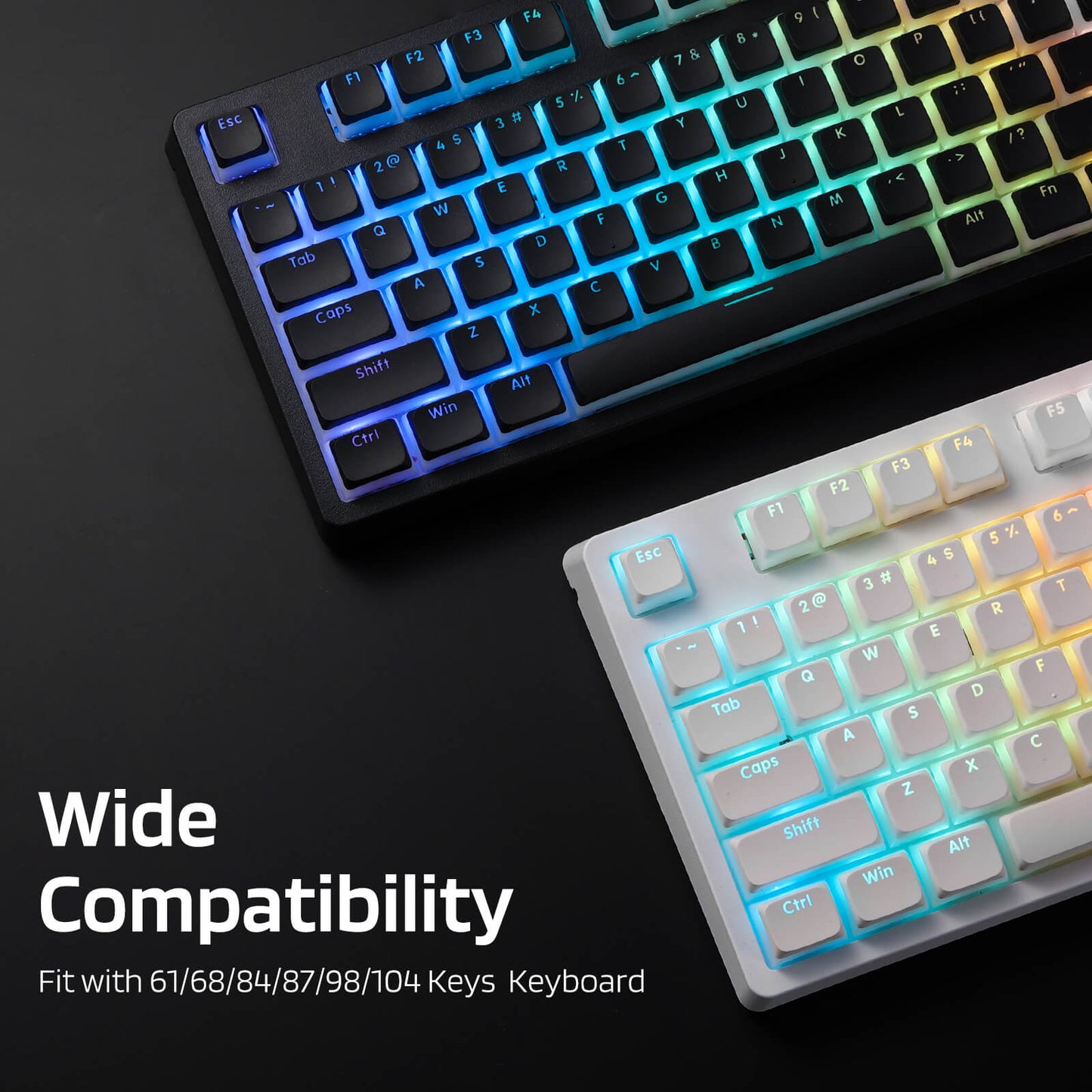 The 117-keys keycaps are made of durable PBT with a special Double-Shot molding process. Highly resistant to oil, friction, temperature, and corrosion.