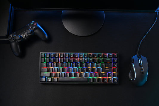 RK84 mechanical keyboard on a clean desk setup, showcasing its compact 75% layout and modern desi...