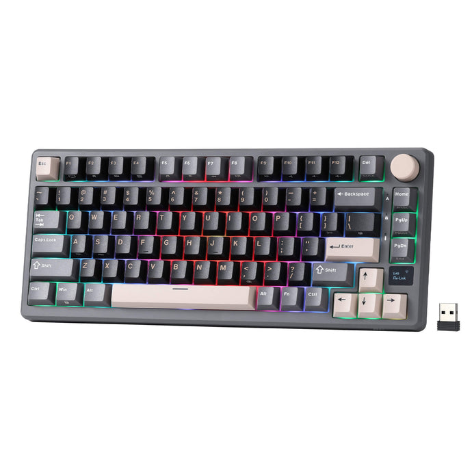 RK ROYAL KLUDGE M75 Wireless Mechanical Keyboard 2.4Ghz/BT5.1/USB-C Gaming Keyboard 75% Layout 81 Keys Gasket Mount with OLED Display & Knob RGB Backlight Hot-Swappable Viridian Switch