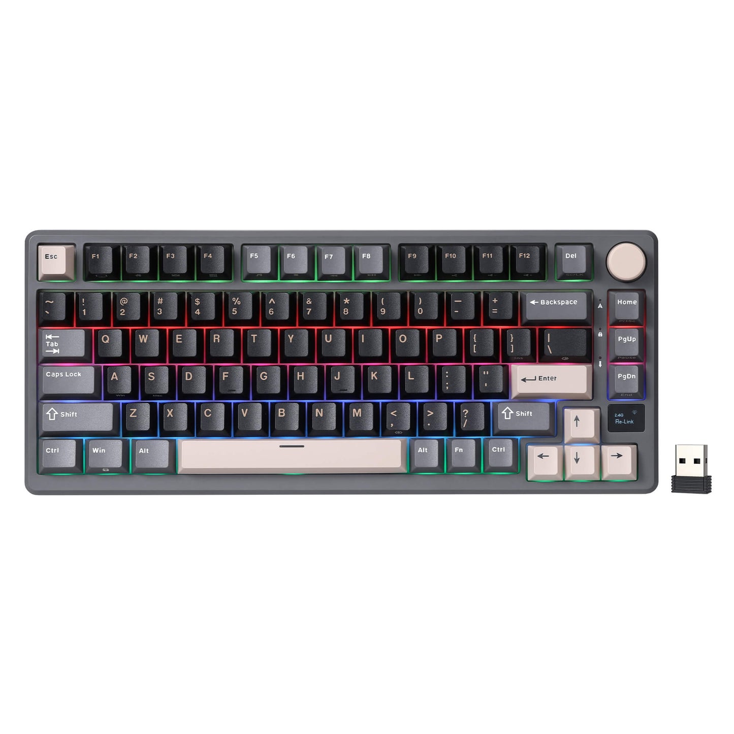 RK ROYAL KLUDGE M75 Wireless Mechanical Keyboard 2.4Ghz/BT5.1/USB-C Gaming Keyboard 75% Layout 81 Keys Gasket Mount with OLED Display & Knob RGB Backlight Hot-Swappable Viridian Switch