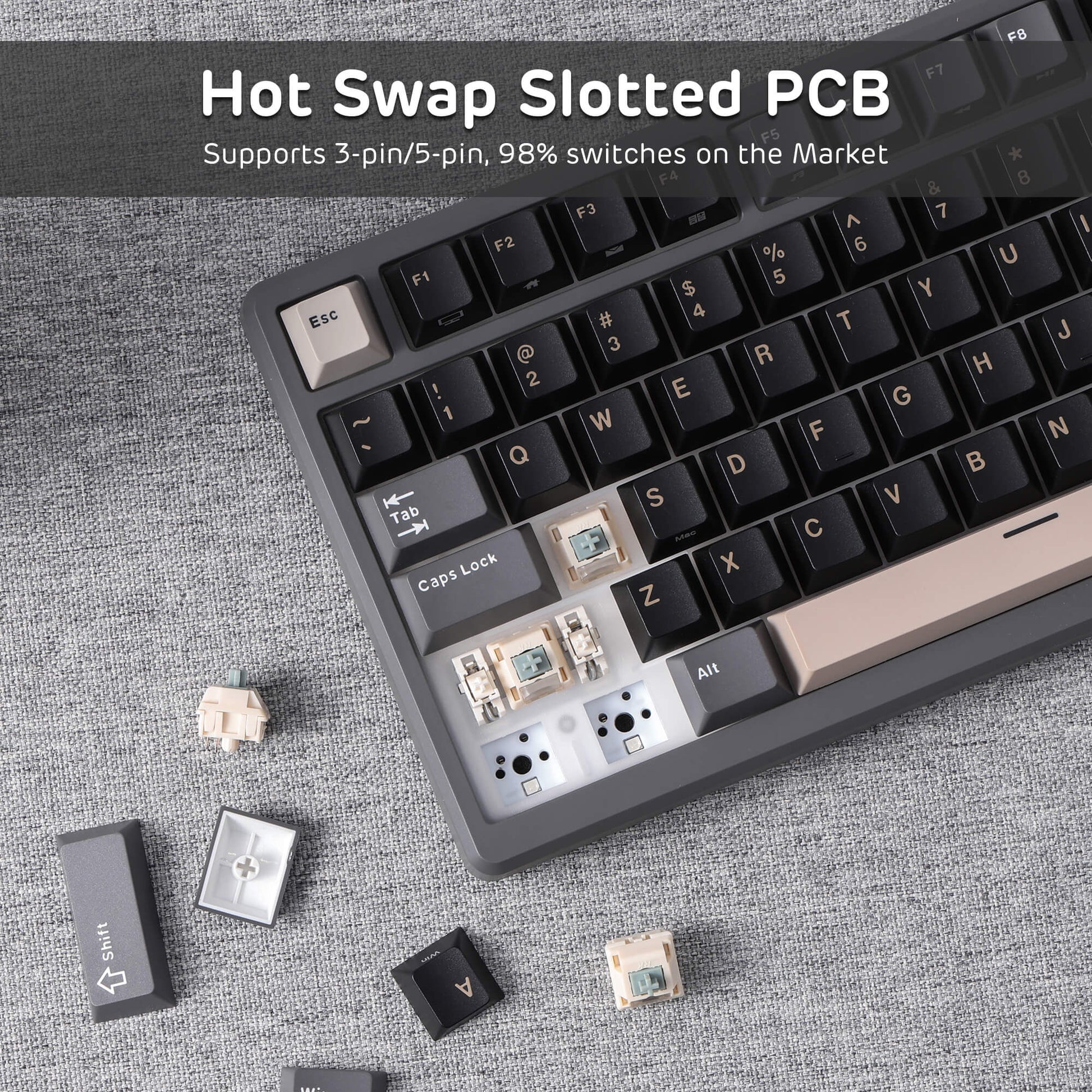 RK ROYAL KLUDGE M75 Wireless Mechanical Keyboard 2.4Ghz/BT5.1/USB-C Gaming Keyboard 75% Layout 81 Keys Gasket Mount with OLED Display & Knob RGB Backlight Hot-Swappable Viridian Switch