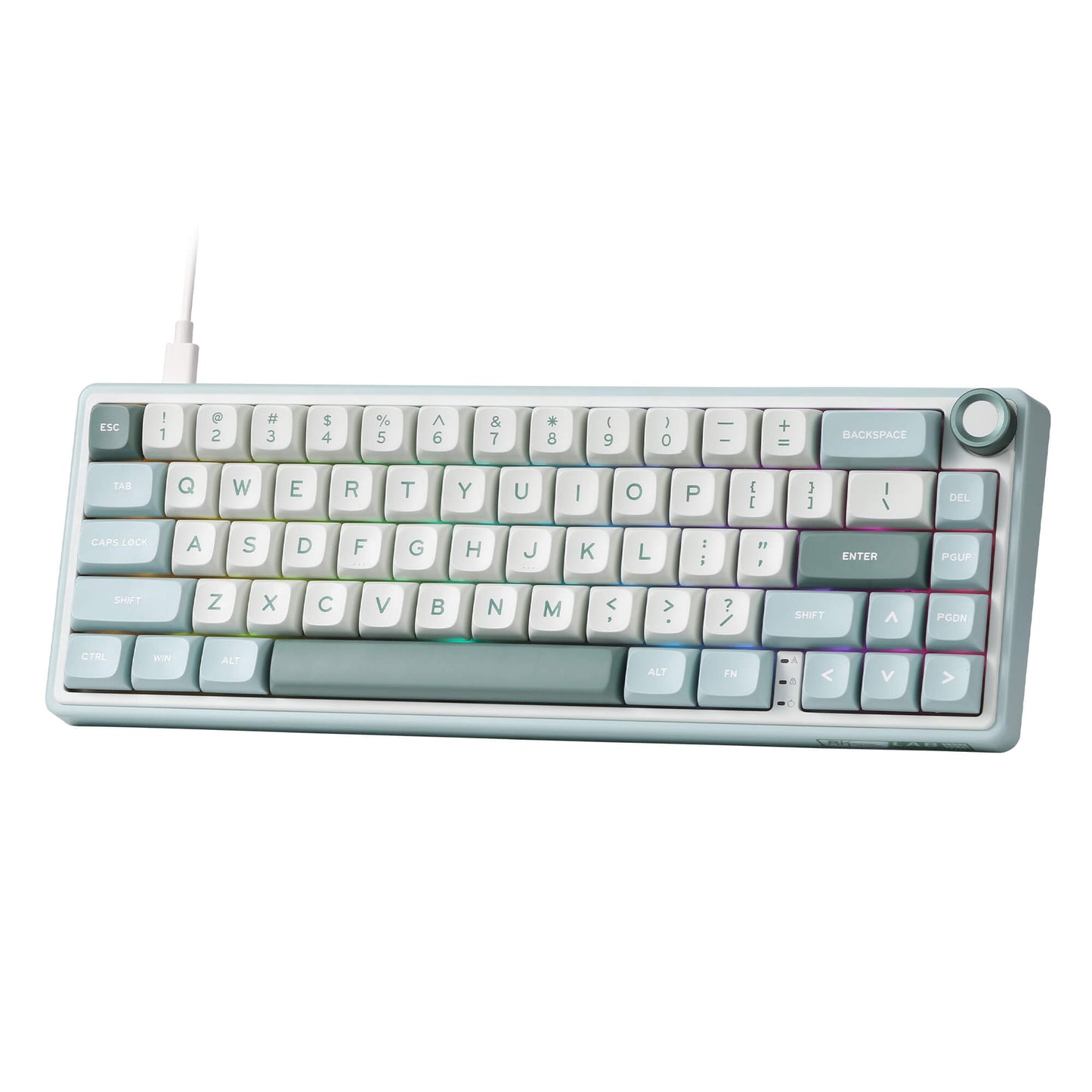 RK ROYAL KLUDGE R65 Wired Mechanical Keyboard with Volume Knob, 60% Percent RGB Backlit Gasket Mount Gaming Keyboard with PBT Keycaps, MDA Profile, QMK/VIA, 66 Keys Hot Swappable Cream Switch, Cyan