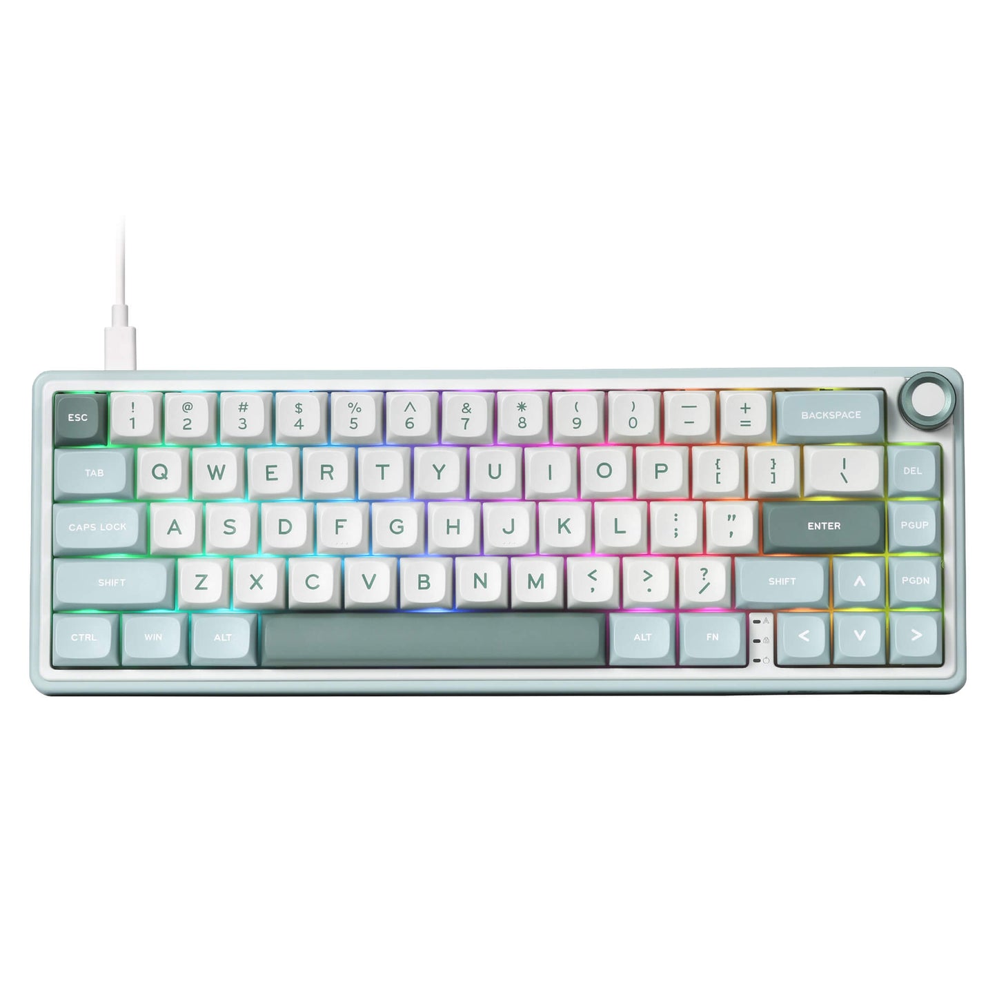 RK ROYAL KLUDGE R65 Wired Mechanical Keyboard with Volume Knob, 60% Percent RGB Backlit Gasket Mount Gaming Keyboard with PBT Keycaps, MDA Profile, QMK/VIA, 66 Keys Hot Swappable Cream Switch, Cyan