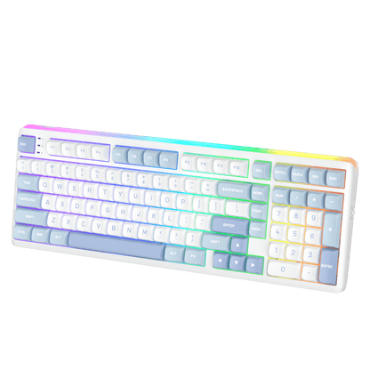RK R99 RGB mechanical gaming keyboard with customizable lighting effects for immersive gaming setups and personalized desktops