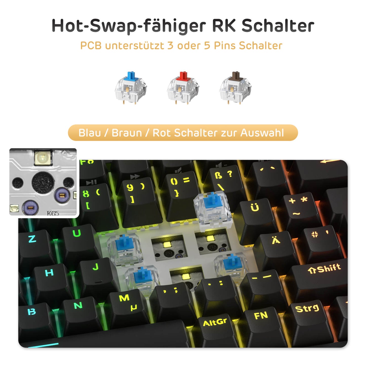 RK84 75% German DE QWERTZ Layout gaming keyboard