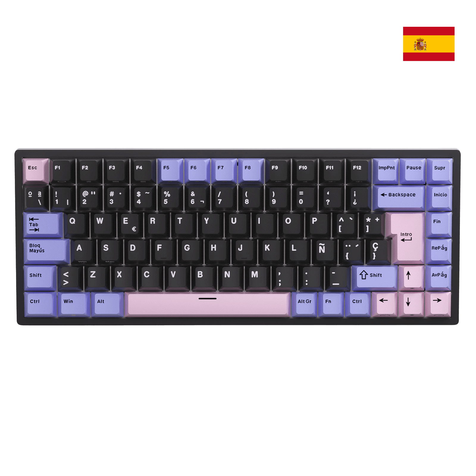 Close-up of Royal Kludge RK84 Spanish layout showing the native ES ISO keycaps with the Ñ character and large Enter key.