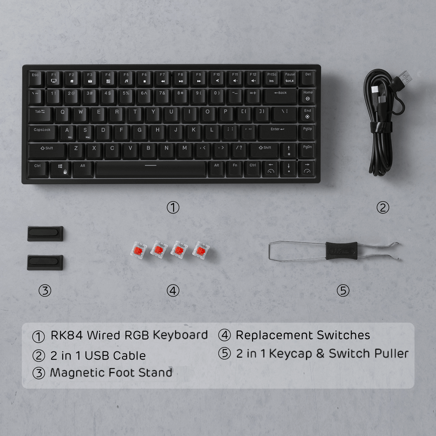 RK ROYAL KLUDGE RK84 Wired RGB 75% 84 Keys Tenkeyless TKL  Hot Swappable Mechanical Keyboard black