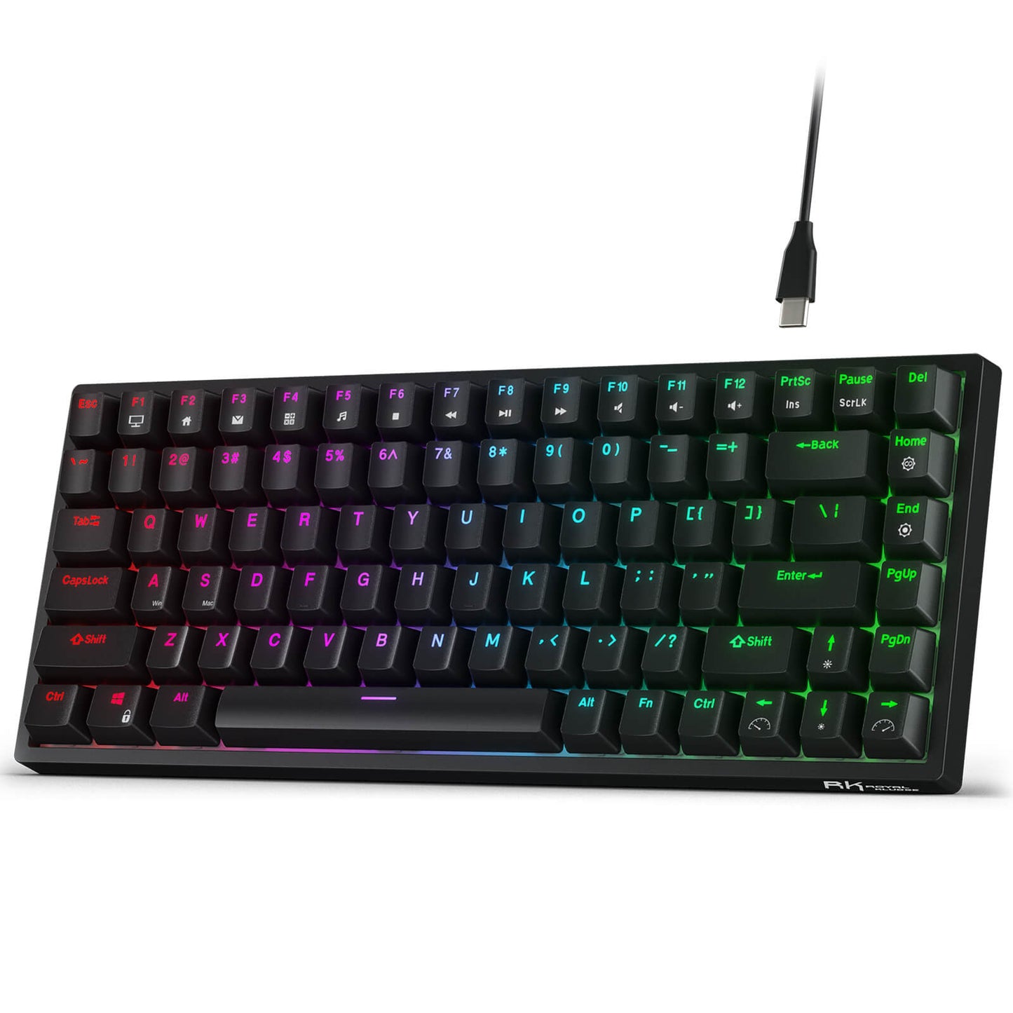 compact gaming keyboard RK ROYAL KLUDGE RK84 Black Wired RGB 75% Hot Swappable Mechanical Keyboard, 84 Keys Tenkeyless TKL Gaming Keyboard w/Programmable Software and High-Capacity Battery, RK Red Switch