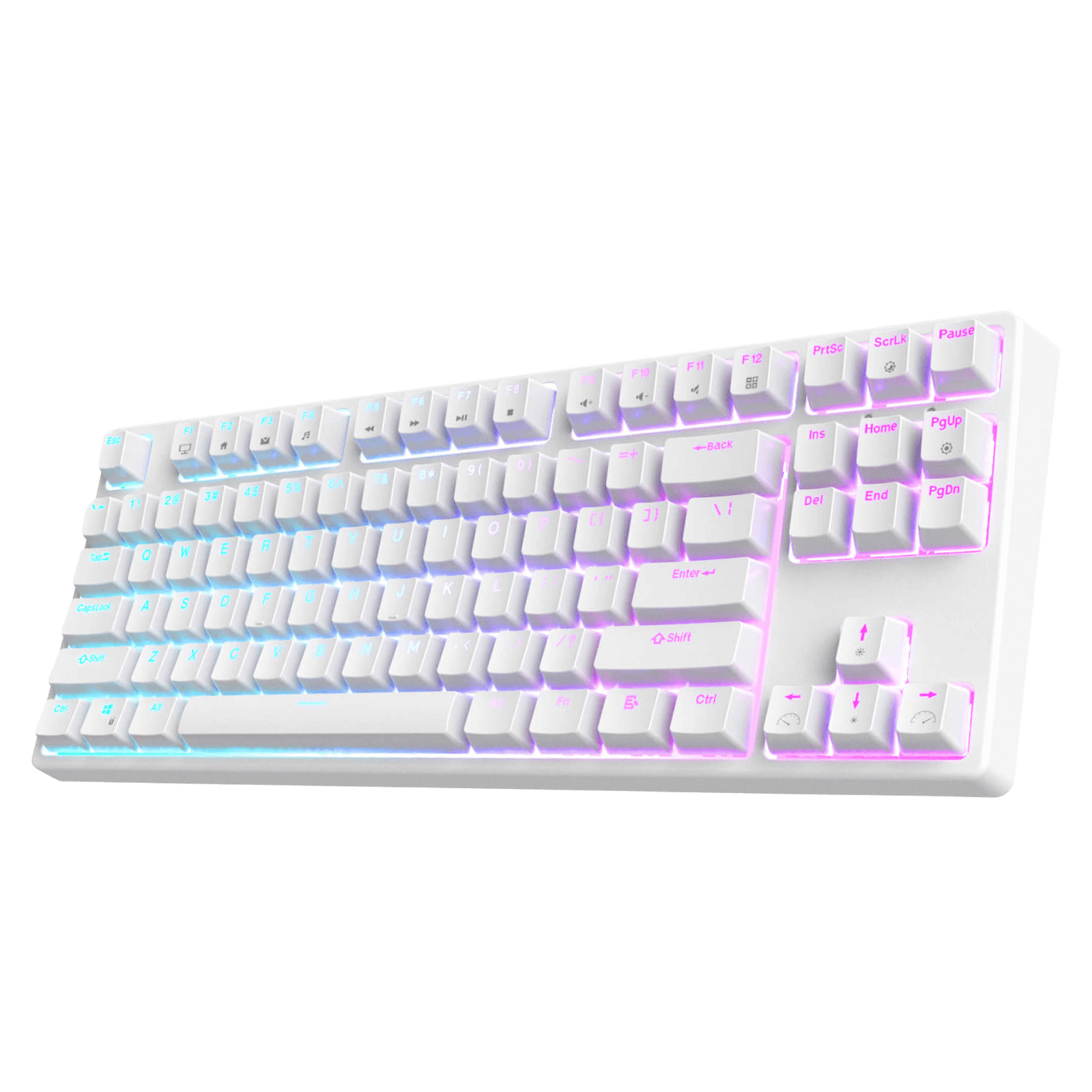 White RK87 87keys Tenkeyless TKL Wireless Mechanical Gaming Keyboard Front View with RGB Backlighting