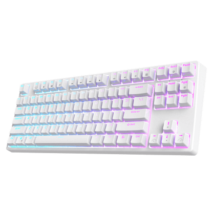 White RK87 87keys Tenkeyless TKL Wireless Mechanical Gaming Keyboard Front View with RGB Backlighting