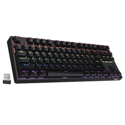 Black RK87 87keys Tenkeyless TKL Wireless Mechanical Gaming Keyboard Front View with RGB Backlighting