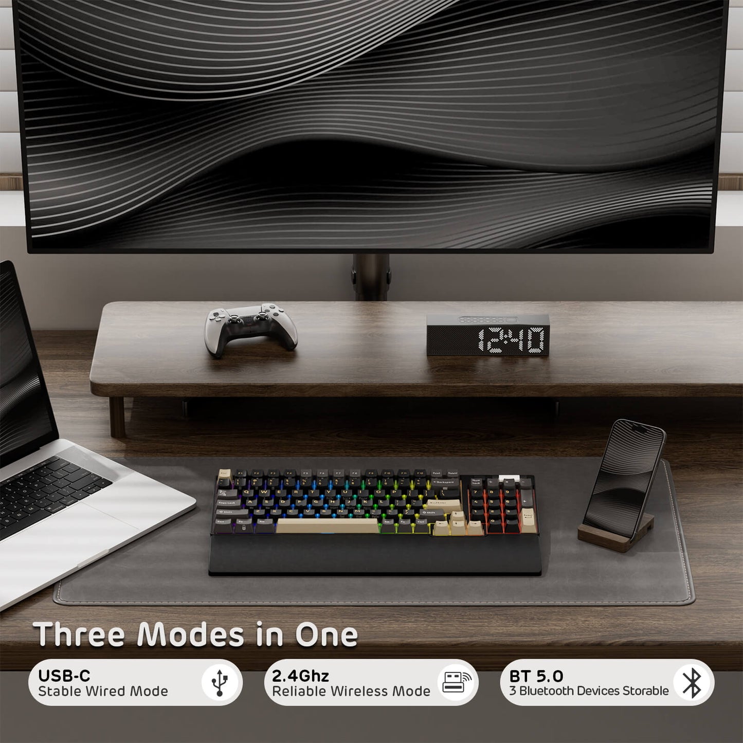 RK ROYAL KLUDGE RK96 RGB Limited Ed, 90% 96 Keys Wireless Triple Mode BT5.0/2.4G/USB-C Hot Swappable Mechanical Keyboard w/Wrist Rest, Software Support & Massive Battery