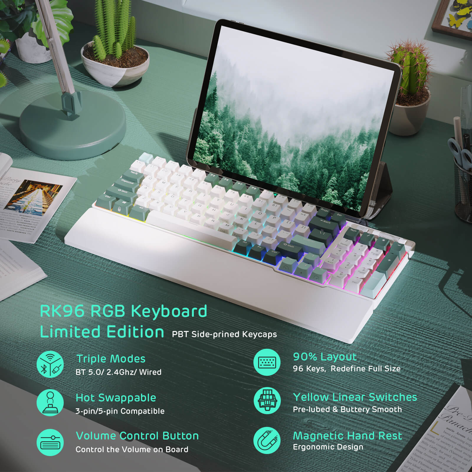 RK ROYAL KLUDGE RK96 Wireless Hot-Swappable RGB Keyboard, Camp