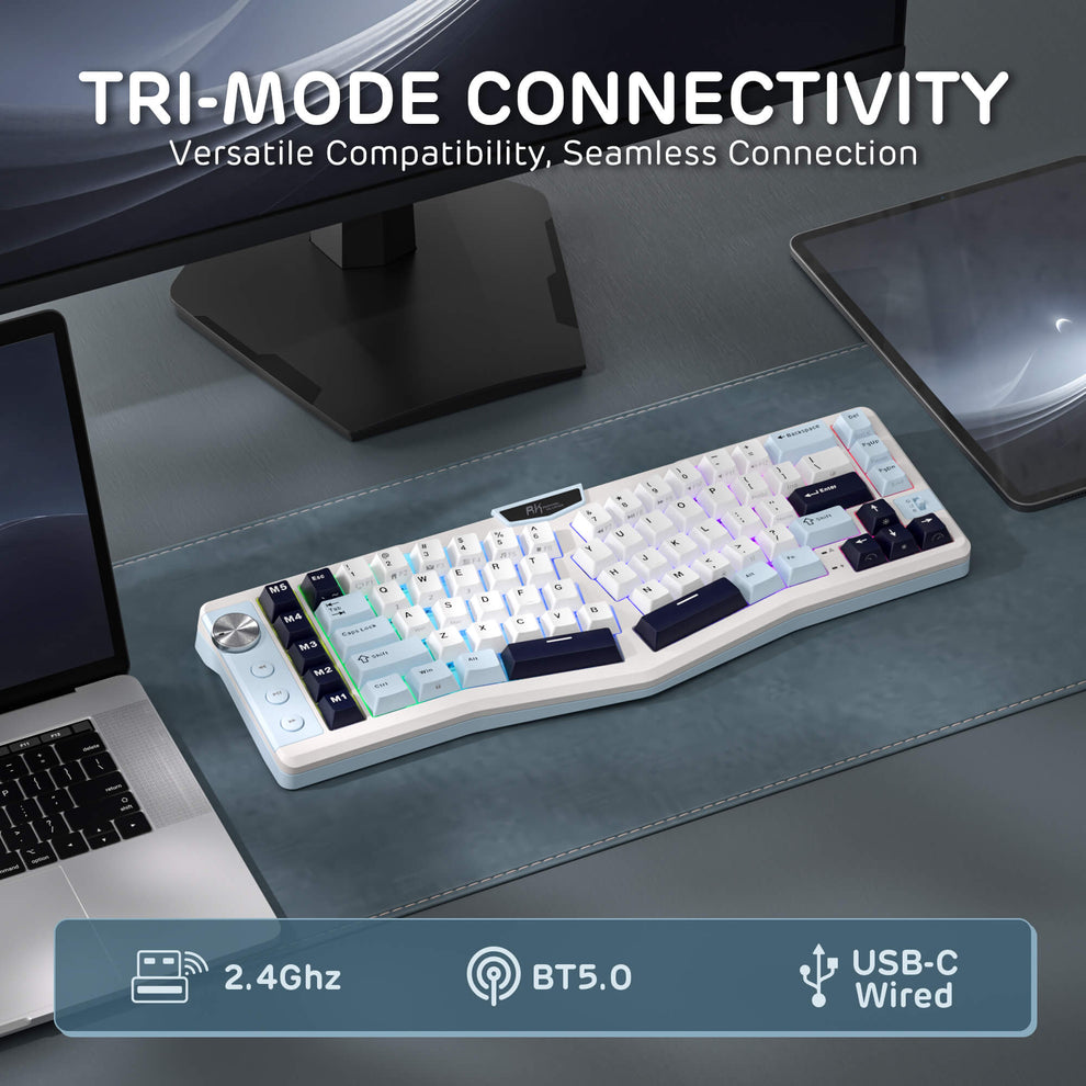 RK ROYAL KLUDGE A72 Alice Layout Ergonomic Wireless Mechanical Keyboard ...