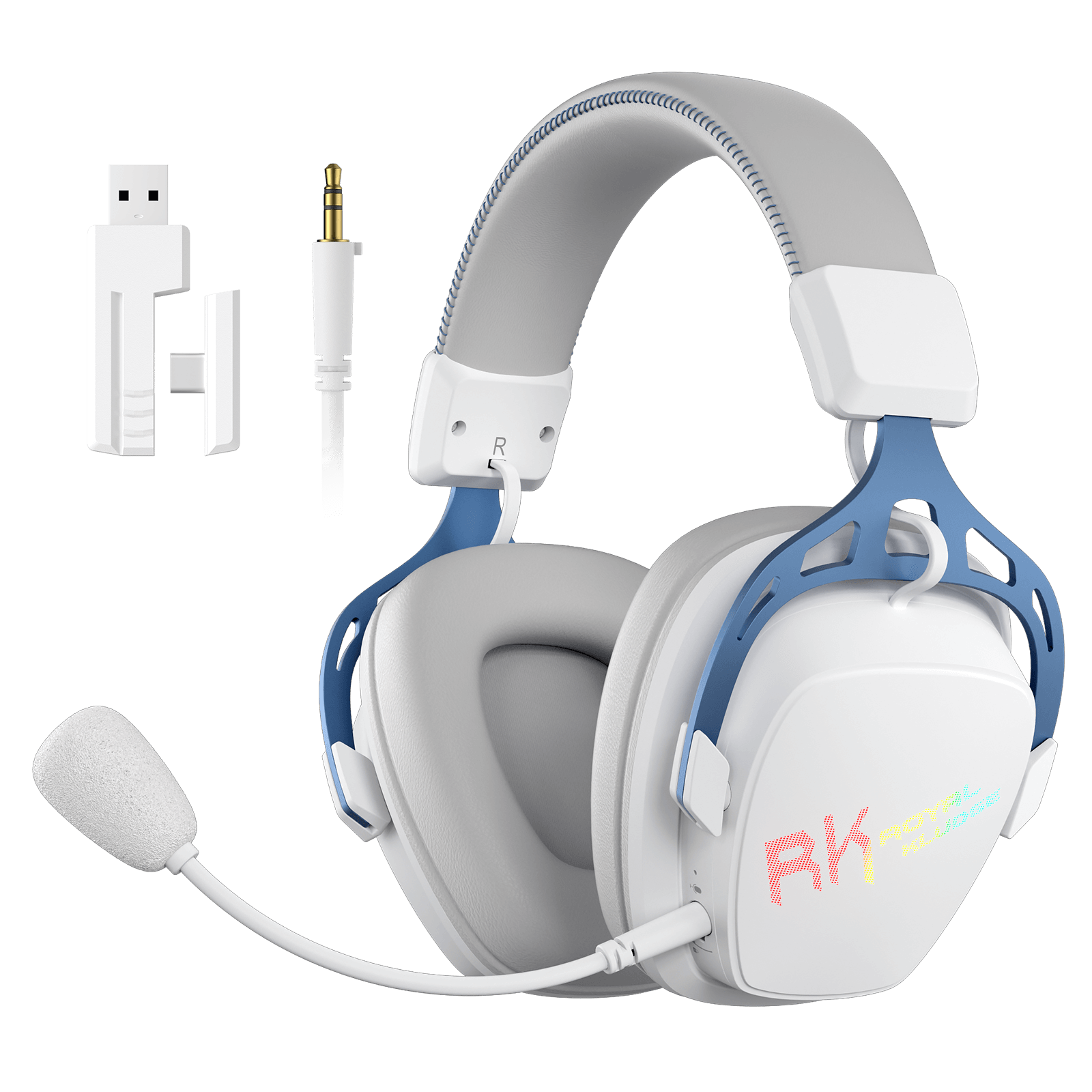 RK ROYAL KLUDGE HG103 RGB Wireless Gaming Headset for PS5, PS4, PC, Switch, BT5.3/2.4G/3.5mm Wired RGB Over Ear Headphones with Noise Canceling Mic,  50mm Drivers, Durable Frame, 7.1 Surround Sound for FPS Game, White