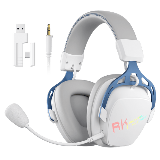 RK ROYAL KLUDGE HG103 RGB Wireless Gaming Headset for PS5, PS4, PC, Switch, BT5.3/2.4G/3.5mm Wired RGB Over Ear Headphones with Noise Canceling Mic,  50mm Drivers, Durable Frame, 7.1 Surround Sound for FPS Game, White