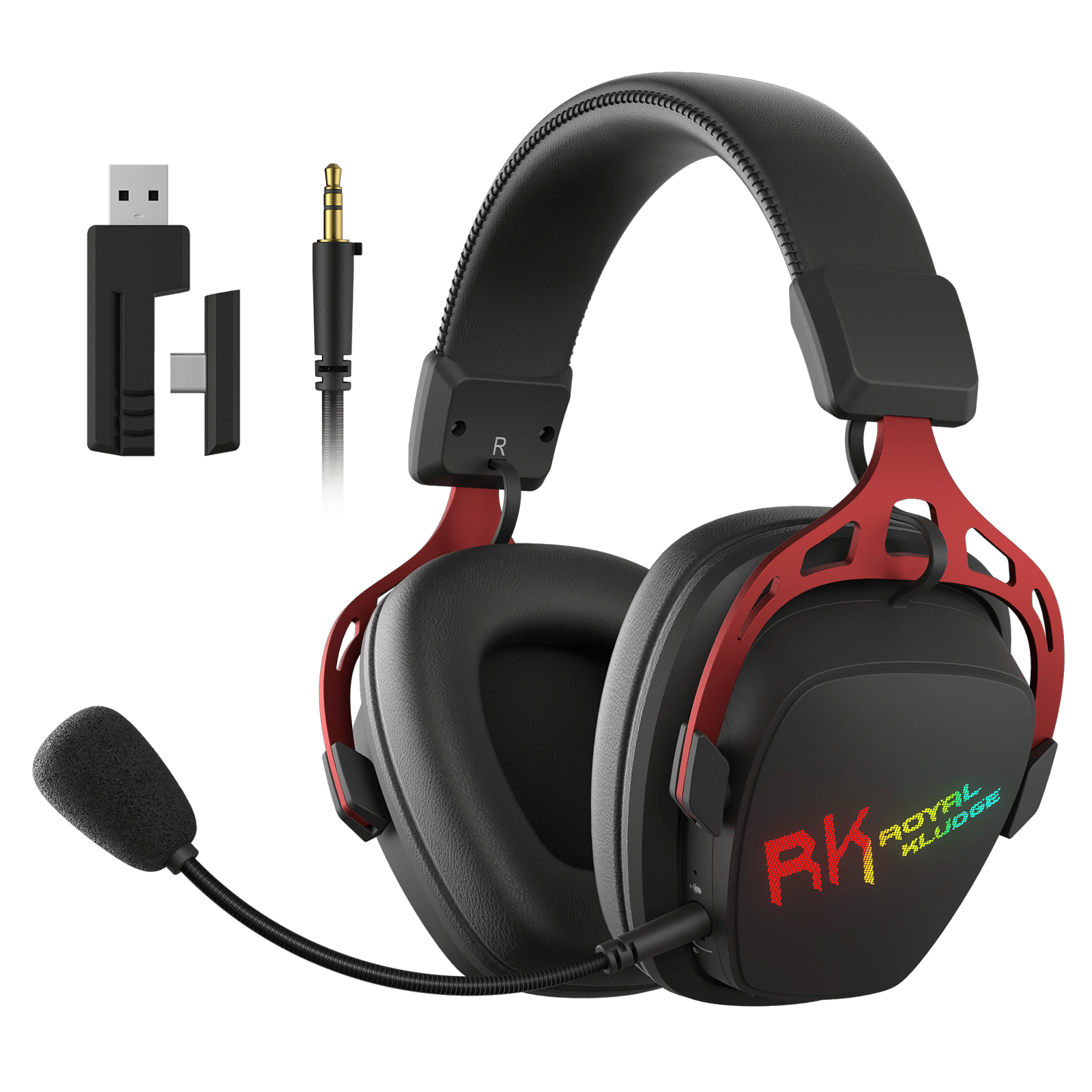 RK ROYAL KLUDGE HG103 Wireless Gaming Headset for PS5, PS4, PC, Switch, BT5.3/2.4G/3.5mm Wired RGB Over Ear Headphones with Noise Canceling Mic,  50mm Drivers, Durable Frame, 7.1 Surround Sound for FPS Game, Black