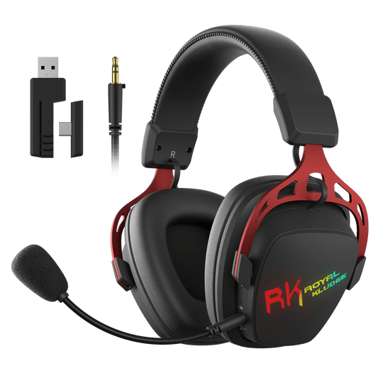 RK ROYAL KLUDGE HG103 Wireless Gaming Headset for PS5, PS4, PC, Switch, BT5.3/2.4G/3.5mm Wired RGB Over Ear Headphones with Noise Canceling Mic,  50mm Drivers, Durable Frame, 7.1 Surround Sound for FPS Game, Black