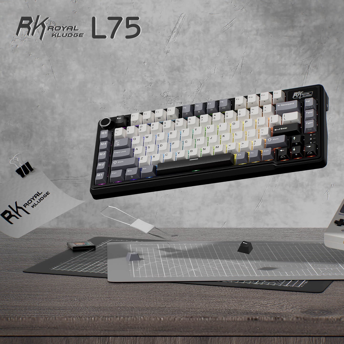 RK ROYAL KLUDGE L75 Gasket Mount Mechanical Keyboard w/Knob /Macro Keys & Touchable Nameplate, Tri-Mode  75% TKL Wireless Keyboard BT/2.4G/USB-C, Hot Swappable, Pro Software, Massive 8000mAh Battery