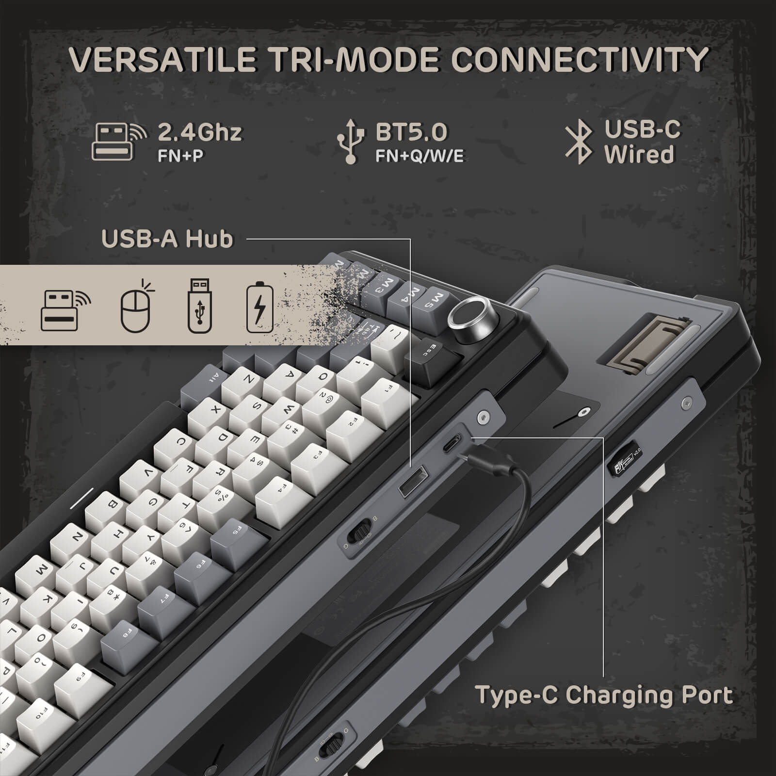 RK ROYAL KLUDGE L75 Gasket Mount Mechanical Keyboard w/Knob /Macro Keys & Touchable Nameplate, Tri-Mode  75% TKL Wireless Keyboard BT/2.4G/USB-C, Hot Swappable, Pro Software, Massive 8000mAh Battery