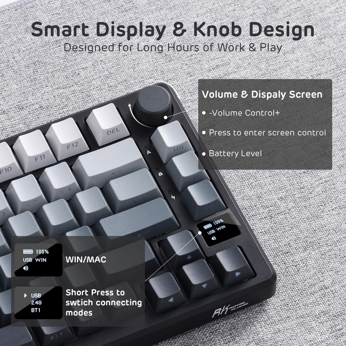 RK ROYAL KLUDGE M75 75% Gasket Mount Wireless Gaming Keyboard with Side ...