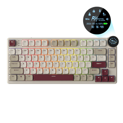 RK N80 Low Profile Mechanical Keyboard featuring display screen, compact design, and RGB backlighting, suitable for efficient work and gaming