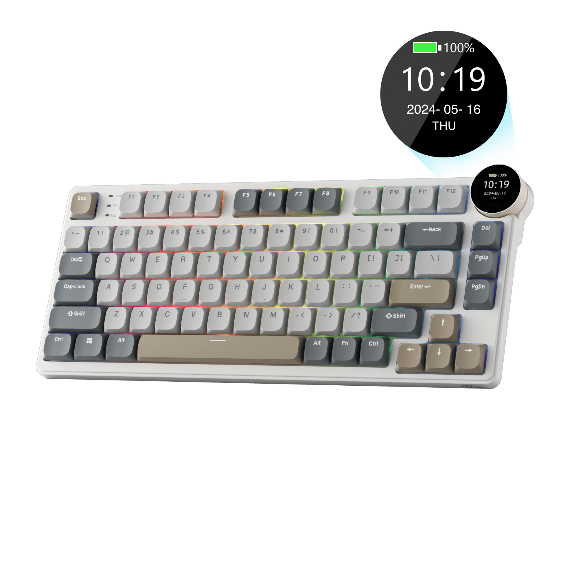 RK N80 Low Profile Mechanical Keyboard featuring display screen, compact design, and RGB backlighting, suitable for efficient work and gaming