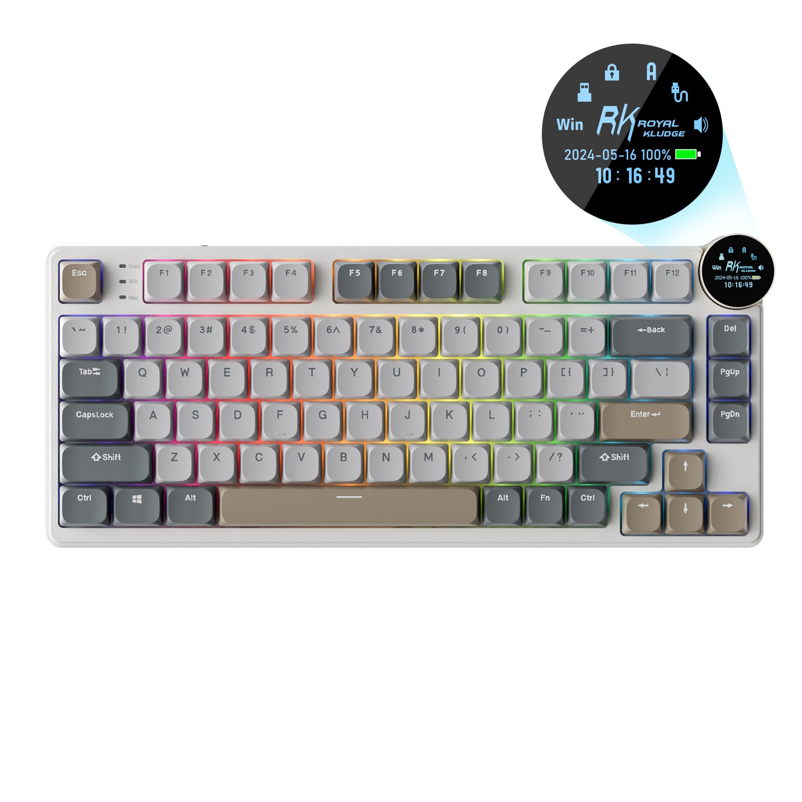 RK ROYAL KLUDGE N80 Low-Profile Mechanical Keyboard with Display Screen ...