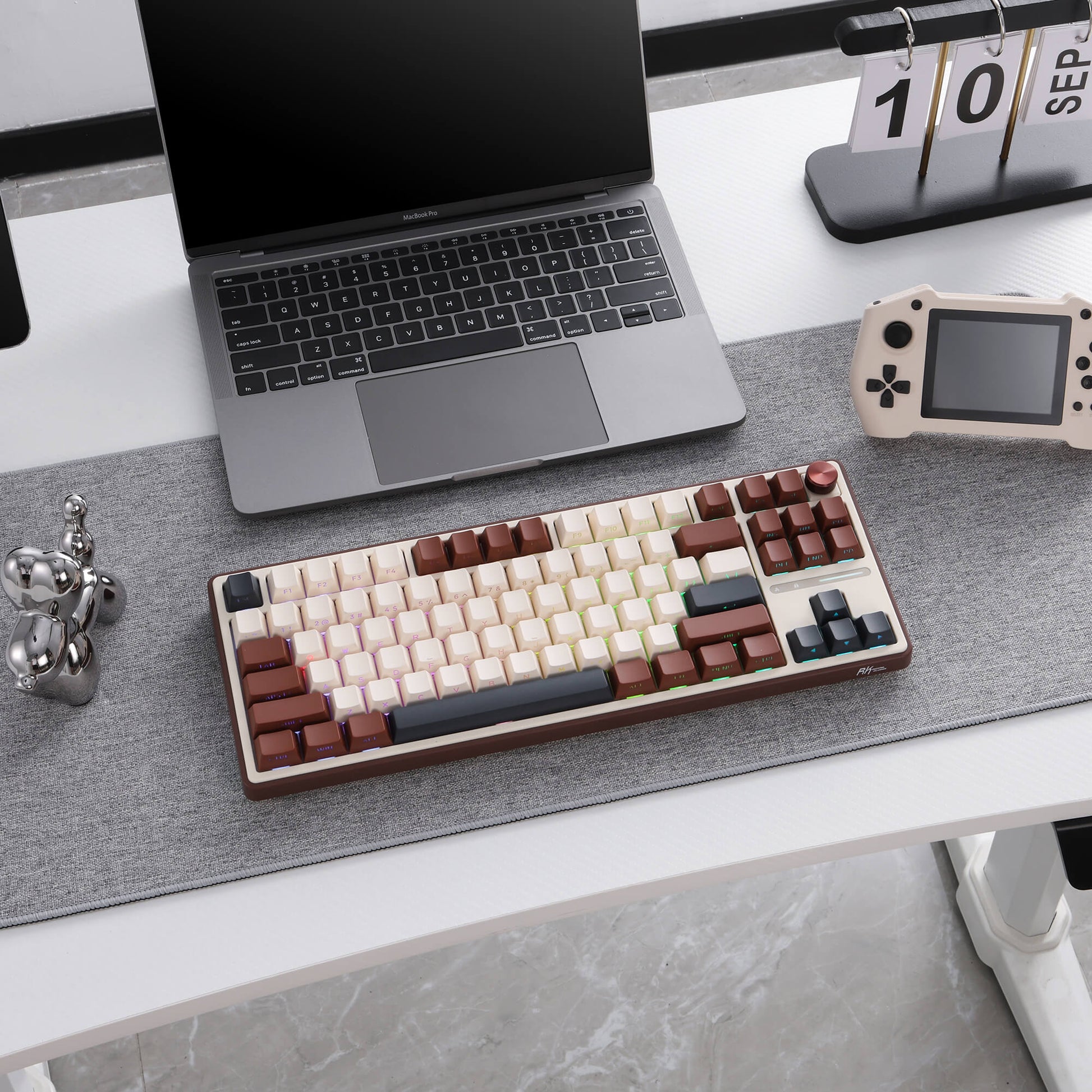 RK ROYAL KLUDGE R87 Pro Mechanical Keyboard with Knob, 75% RGB Wireless Gaming Keyboard w/Bluetooth/2.4G/Wired Connection, Side Printed PBT Keycap, QMK/VIA, Gasket Hot Swappable Linear Matcha Switch