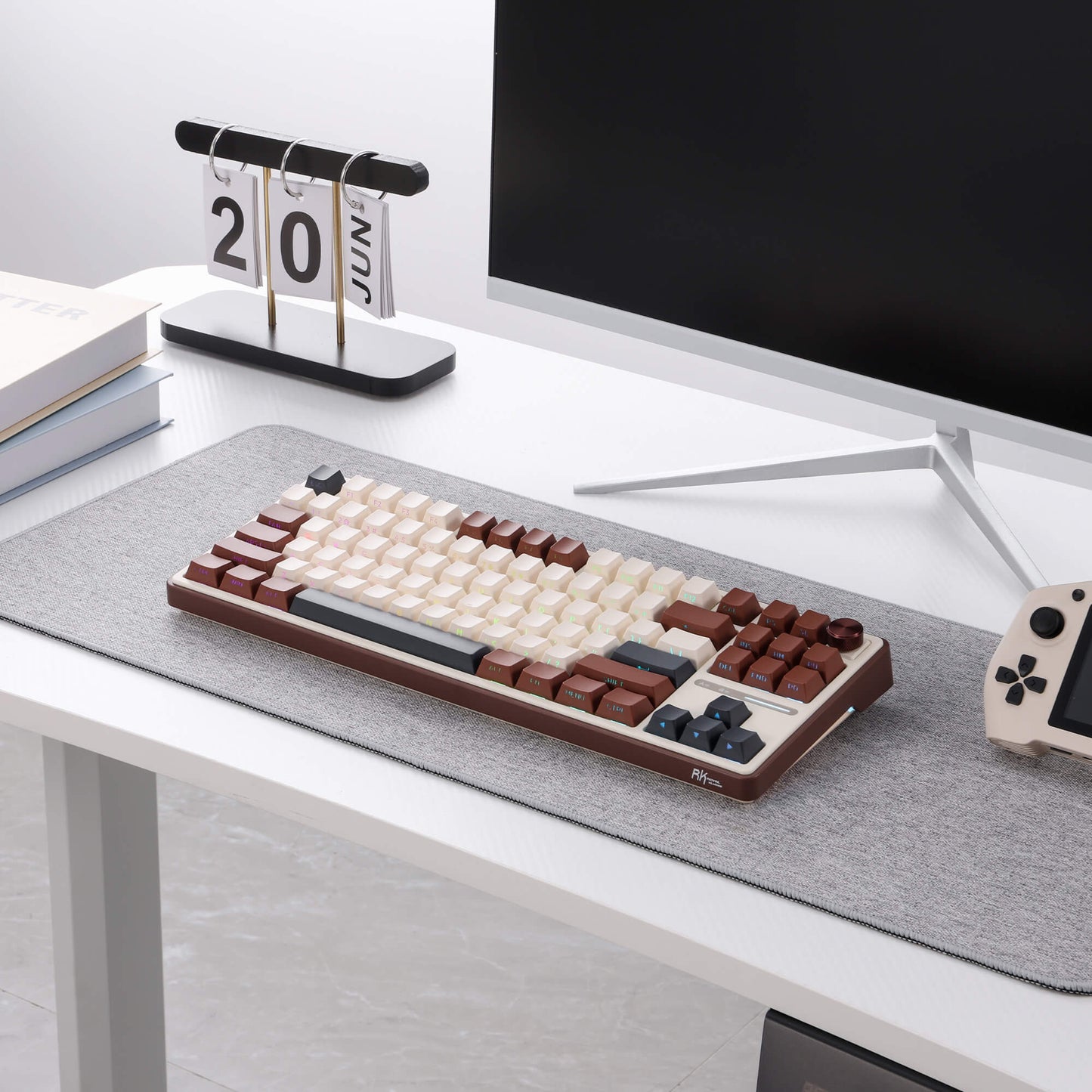 RK ROYAL KLUDGE R87 Pro Mechanical Keyboard with Knob, 75% RGB Wireless Gaming Keyboard w/Bluetooth/2.4G/Wired Connection, Side Printed PBT Keycap, QMK/VIA, Gasket Hot Swappable Linear Matcha Switch