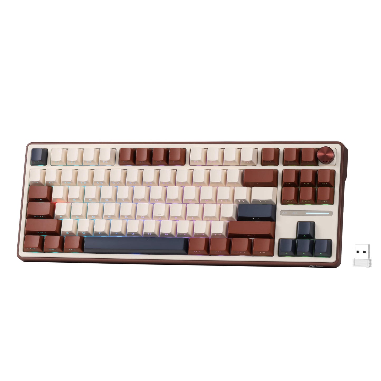 RK ROYAL KLUDGE R87 Pro Mechanical Keyboard with Knob, 75% RGB Wireless Gaming Keyboard w/Bluetooth/2.4G/Wired Connection, Side Printed PBT Keycap, QMK/VIA, Gasket Hot Swappable Linear Matcha Switch