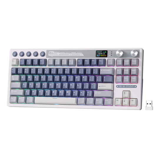 RK ROYAL KLUDGE M87 Wireless Gaming Keyboard with Screen and Dual Knob, 75% Percent 2.4Ghz/Bluetooth/USB-C Gasket Mechanical Keyboard with 7500mAh Battery, RGB Backlit Hot Swappable Cream Switch