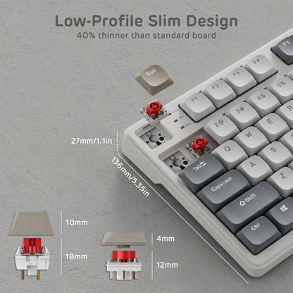 RK ROYAL KLUDGE N80 75% 80 Keys Low-Profile Wireless Mechanical Keyboard 40% slimmer design, featuring low-profile switches and keycaps.