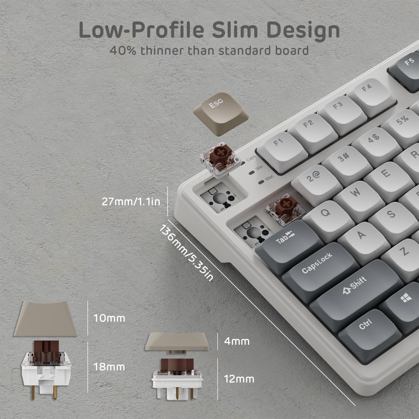 RK ROYAL KLUDGE N80 75% 80 Keys Low-Profile Wireless Mechanical Keyboard 40% slimmer design, featuring low-profile switches and keycaps.