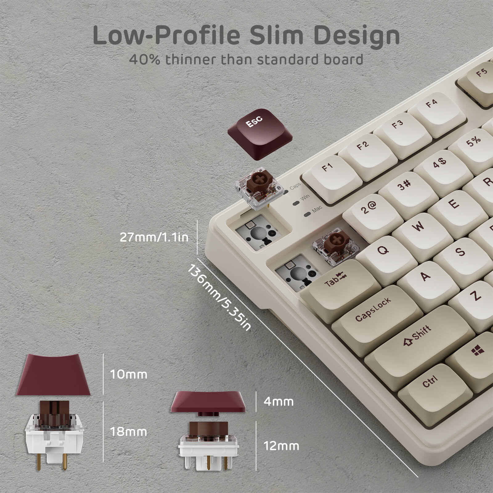 RK ROYAL KLUDGE N80 Low-Profile Mechanical Keyboard with Display Screen ...