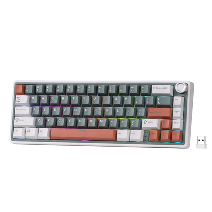 RK ROYAL KLUDGE R65 Wireless Mechanical Keyboard with Volume Knob, Tri-Mode 2.4G/USB-C/BT Gasket Mounted 65% Gaming Keyboard with 66Keys, PBT Keycaps, QMK/VIA, Hot Swappable Cream Switch, Clay Green