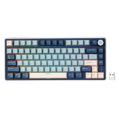 RK ROYAL KLUDGE R75 Wireless Mechanical Keyboard, 75% Percent Custom Gaming Keyboard Gasket Mount RGB Backlit with Knob & PBT Keycaps, BT5.1/2.4GHz/USB-C, QMK/VIA, Hot Swappable Cream Switch, blue