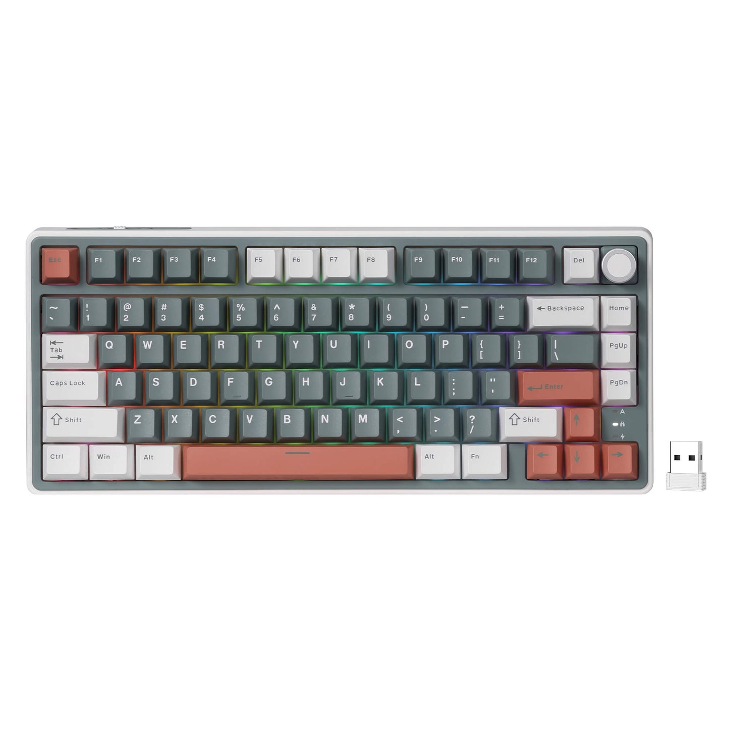 RK ROYAL KLUDGE R75 Wireless Mechanical Keyboard, 75% Percent Custom Gaming Keyboard Gasket Mount RGB Backlit with Knob & PBT Keycaps, BT5.1/2.4GHz/USB-C, QMK/VIA, Hot Swappable Cream Switch, green